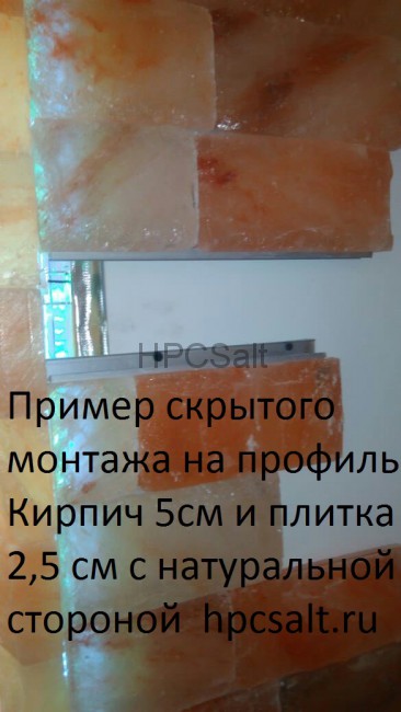 Соляная стена, пример скрытого монтажа, натуральный кирпич 5 см (1 кв.м.) himalaysalt.ru